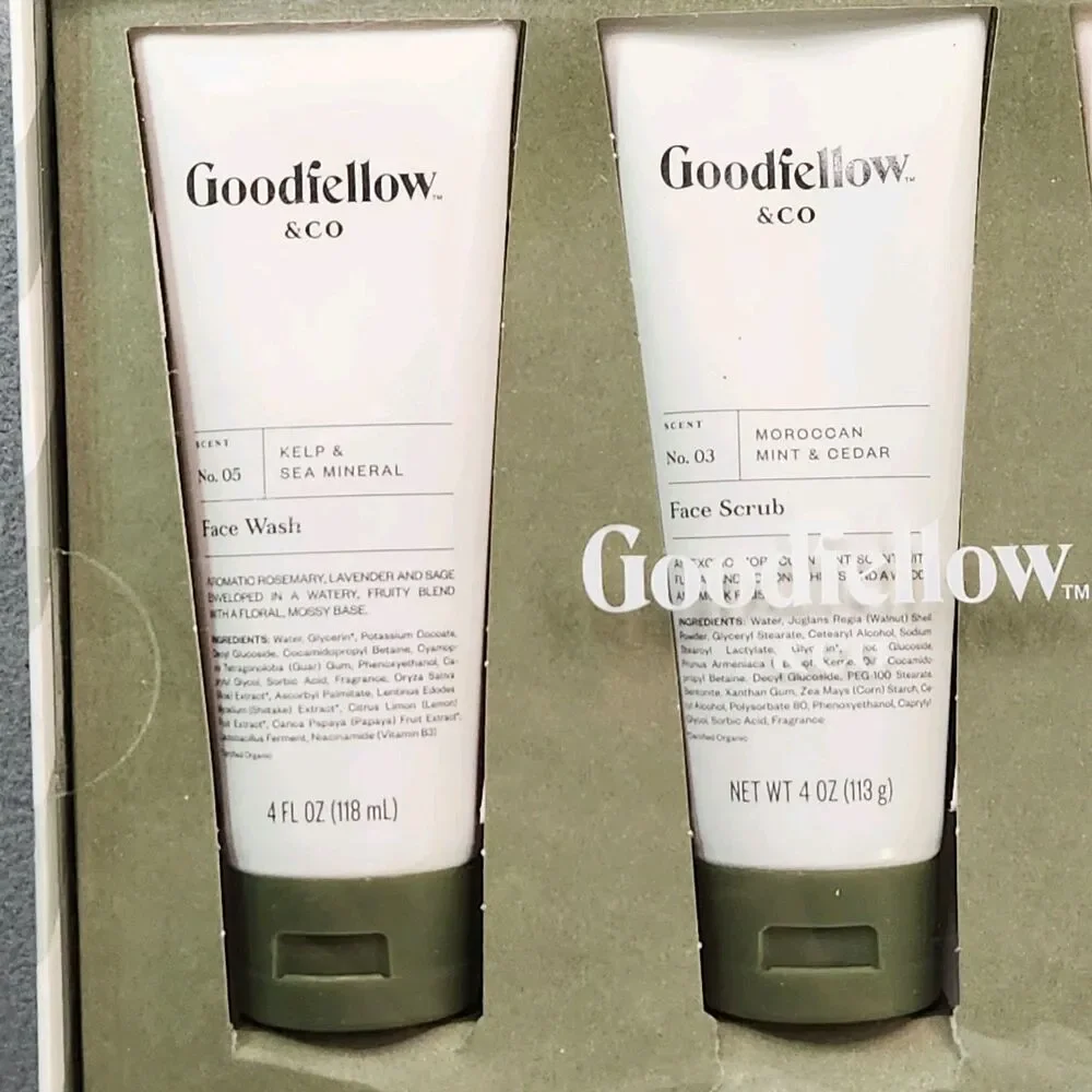 Goodfellow & Co Face Care Set 3 PK Wash Scrub Lotion Kelp Sea Mineral Mint Cedar